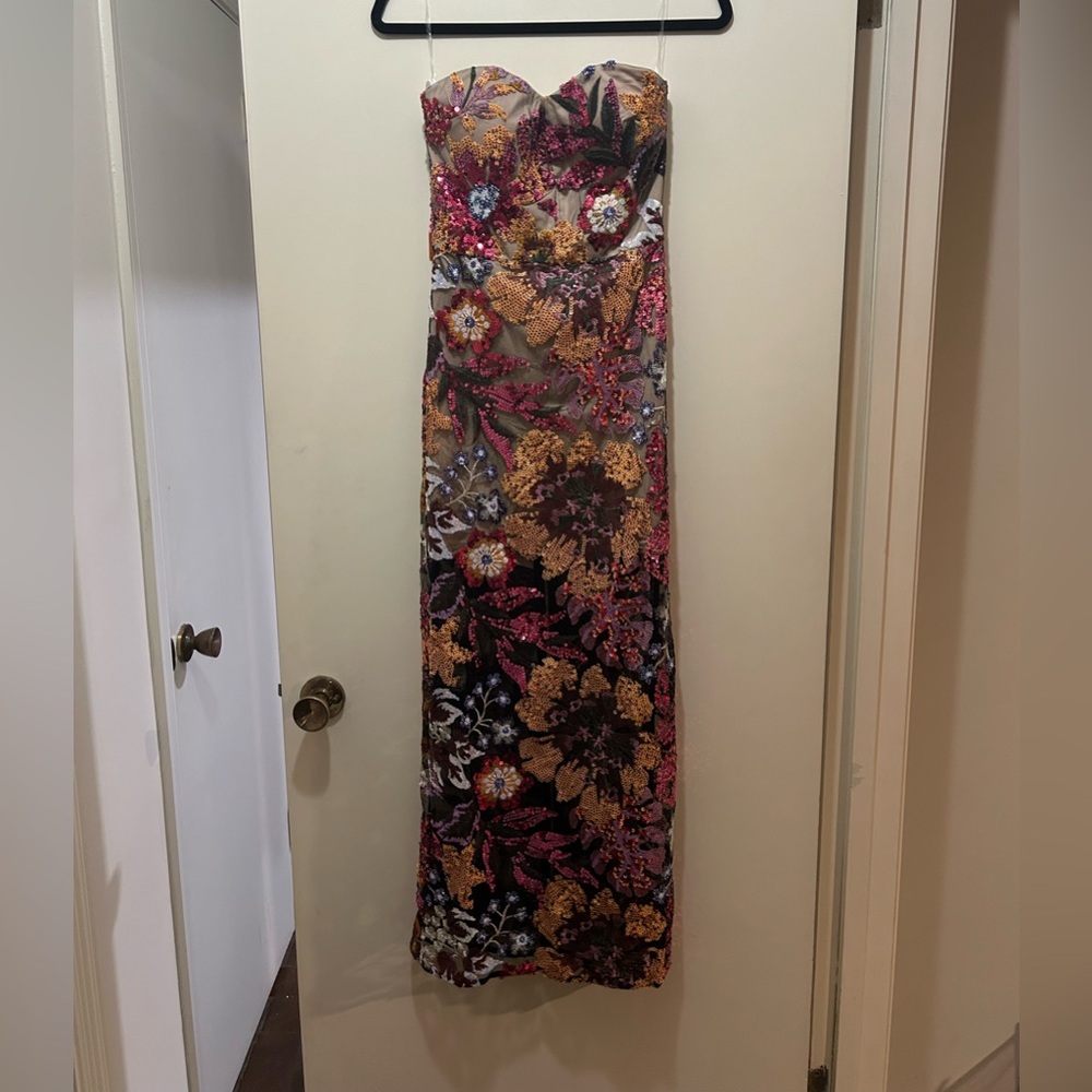 Strapless Floral Evening Dress in Multicolor